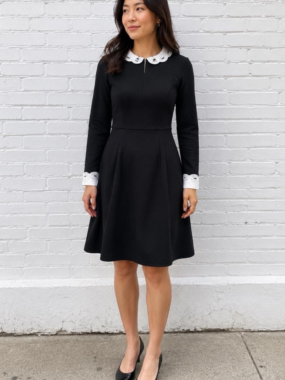 Ted Baker London Black Long-Sleeve Shealah Dress with White Scalloped Collar